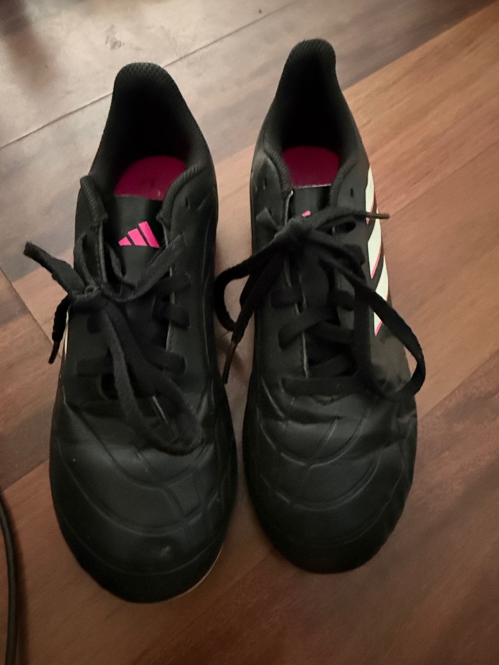 adidas Black Soccer Shoes with Pink and White Accents